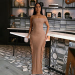 Women Clothing Slim Fit Slit Dress Sexy off the Shoulder Maxi Dress Women