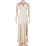Spring Sexy Beads Decorative Mesh Splicing Sling Dress