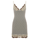Sexy Polka Dot Lace Lace Contrast Color Cami Dress Faux Two Piece Flocking Mesh Dress