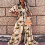 Women Clothing Spring Summer Casual Vacation V neck Printed Dress
