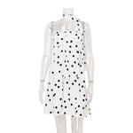 Elegant Expensive Tube Top Dress Loose Polka Dot Printed Short Dress with Scarf
