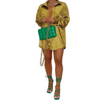 Women Clothing Nightclub Light Jacquard Dark Pattern Long Shirt Dress Top