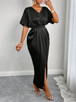 Women Clothing Early Autumn Satin Dress Ball Gown Satin Waist Tight Maxi Dress