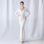 Positioning Floral Cutting Craft Magic Color Sequin Annual Meeting Wedding Long Sleeve Evening Dress