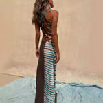 Dress Positioning Printing Backless Lace Up Sexy Dress