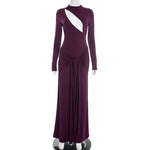 Women Clothing Autumn Winter Solid Color Sexy Slim Chest Hollow Out Cutout Sheath Tied Dress Women