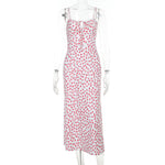 Polka Dot Printed Floral Strap Dress Women Summer French Sexy Backless Dress