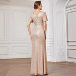 Sexy V Neck Sequ Floor Length Evening Dress Elegant Split Cocktail Party Party Dress