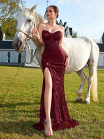 Lace Sequined Hollow Out Cutout out Tube Top Evening Dress Slim Fit Slim Tall Looking Slit Design Cocktail Dress
