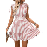 Summer Women Striped Dress Slimming Smocking Dress