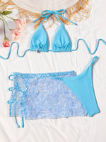 S - XL with Skirt 3D Flowers Sequins Bikini Female Swimsuit Women Swimwear Three-pieces Bikini Set Bathing Suit Swim Beachwear