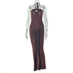 Women Clothing Lace up Pleated Slim Fit Corset Hip Hanging Collar Sleeveless Backless Solid Color Maxi Dress