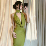 Summer Women Clothing Sexy Cutout Swing Collar Backless Adult Lady like Woman Slim Fit Sheath Split Halter Dress