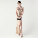 Sexy Slim Hip One Shoulder Diagonal Collar Sequin Gauze Evening Dress The Dinner Party