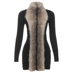 Autumn Winter Women Clothing Fashionable Elegant Sexy Slim Fit Sheath Stitching Fur Collar Dress for Women