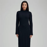 Autumn Winter Knitted Dress Casual Waist Tight round Neck Large Pit High Collar Slimming Knitted Maxi Dress for Women