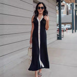 V neck Sleeveless Single Breasted Knitted Dress Tight Midi Dress Contrast Color Cardigan Sexy Summer Dress