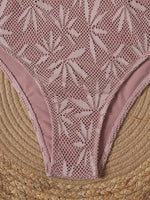 Leaves Printed Mesh Hollow Out Women Swimwear One Piece Swimsuit Female Monokini High Leg Cut Bather Slim Bathing Suit Swim Lady