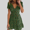 Summer Sexy V neck Mid Waist Short Dress Leopard Print Dress