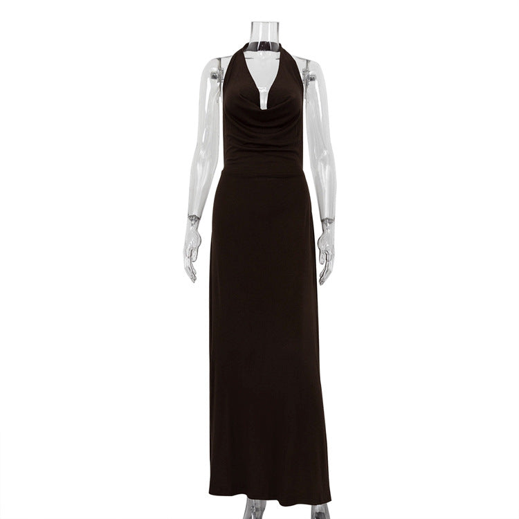 Sexy Halterneck Vest Dress Women Long Backless Party Evening Dress