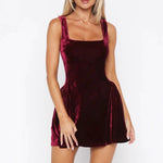 Autumn Winter Women Dress Gold Velvet Drawstring Backless Dress Halloween Sexy Strap Dress Women