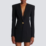 Spring Autumn High Solid Color Long Sleeve Slim Fit Office Ladies Business Dress Women