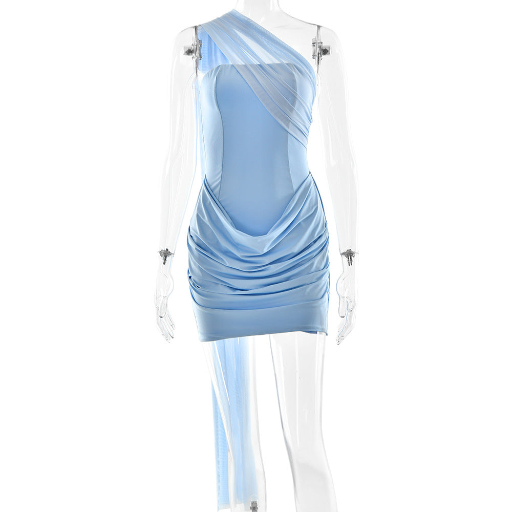 Summer Ribbon Pleated Dress Sexy Tube Top Women Hip