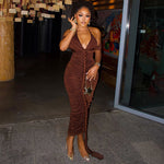 Women Wear Step Solid Color Hip Dress V neck Halter Wrapped Chest Maxi Dress