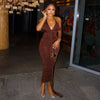 Women Wear Step Solid Color Hip Dress V neck Halter Wrapped Chest Maxi Dress