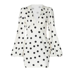 Polka Dot Printed Sexy Deep V Plunge neck Slim Fit Bell Sleeve Sheath Dress for Women