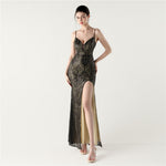 Sequined Evening Dress Sexy V neck Spaghetti Strap Cross Strap Fishtail Dress Red Carpet Cocktail