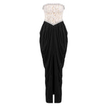 Sexy Women Lace Bead Strapless Dress High Elastic Split Long Dress