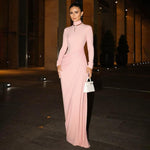 French Women Autumn Sexy Slim Fit Backless Button Solid Color Long Sleeve Dress