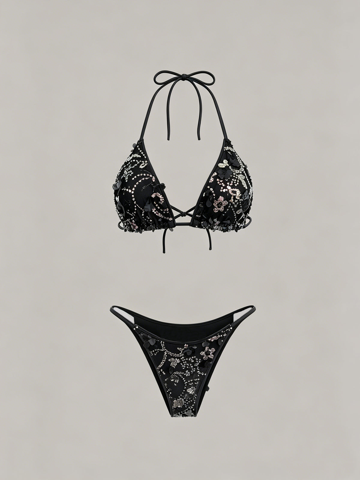 S - XL with Skirt 3D Flowers Sequins Bikini Female Swimsuit Women Swimwear Three-pieces Bikini Set Bathing Suit Swim Beachwear