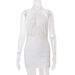 Women Clothing Summer Sexy Backless Cross Halterneck Lace up Sexy Slim Sheath Dress
