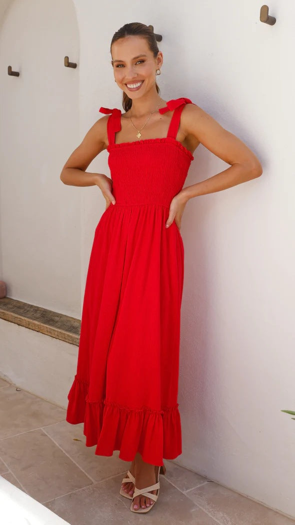 Fresh Sweet Simple Solid Color Sling Dress