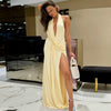Women Clothing Summer Sexy Deep V Plunge Halter Pleated Backless Irregular Asymmetric Dress