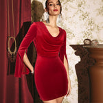 Women Velvet Wine Red Dress Autumn Winter High Grade Slim Dress