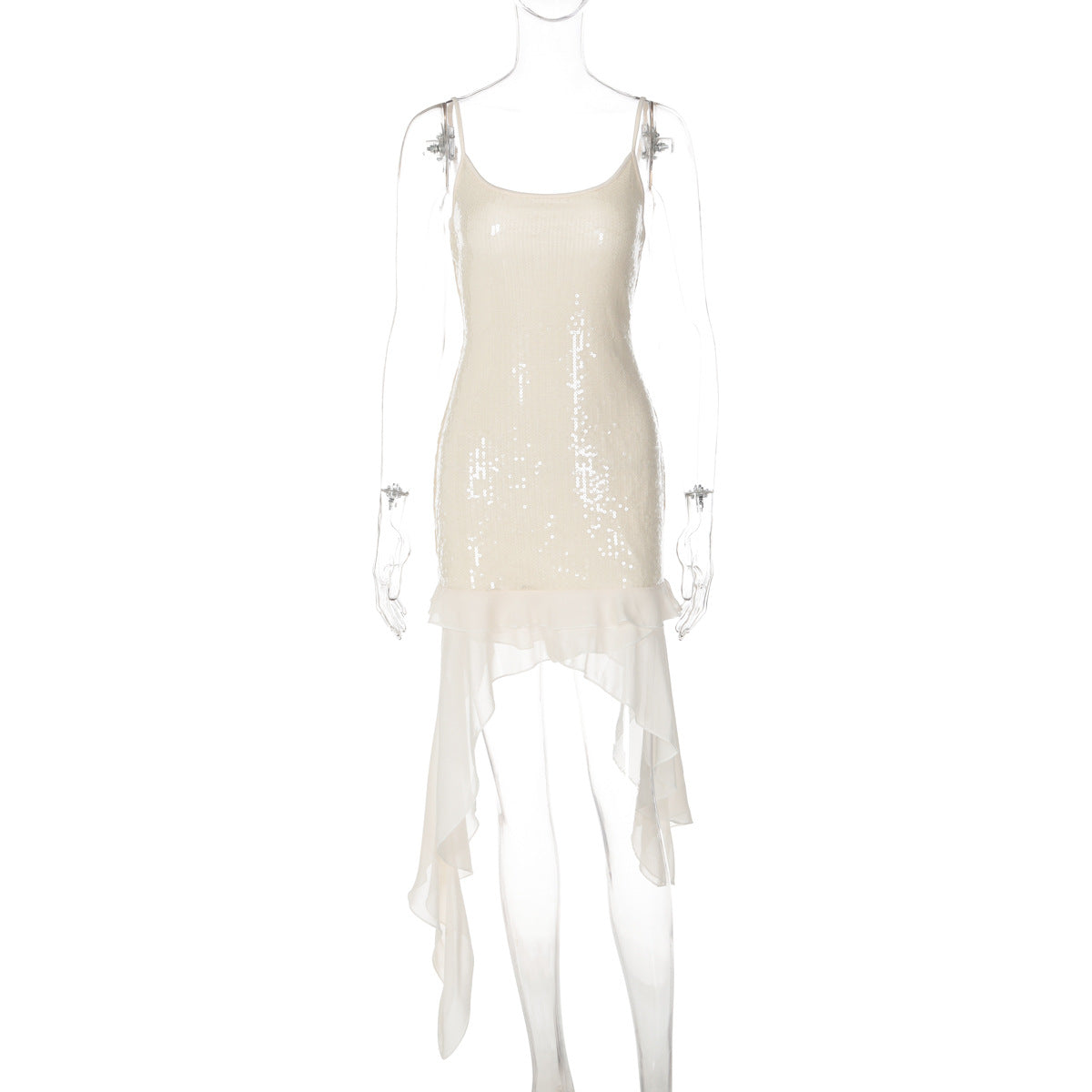 Sequin Backless Solid Color Slim Sexy Irregular Asymmetric Short Dress