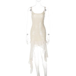 Sequin Backless Solid Color Slim Sexy Irregular Asymmetric Short Dress