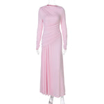 Women Clothing Summer Elegant Slim Pleated Zipper round Neck Long Sleeved Dress