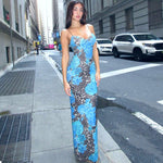 Fall Women Clothing Maxi Dress Street Elegant Slim Print Design Sling Dress Women