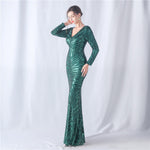 Positioning Floral Cutting Craft Magic Color Sequin Annual Meeting Wedding Long Sleeve Evening Dress