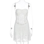 Summer Women Sexy Lace Stitching Tube Top Slim Fit See through Dress
