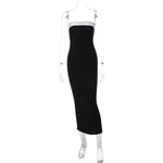 Women Clothing Spring Summer Sexy Tube Top Black White Color Matching Waist Slimming Slit Dress