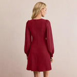Early Spring Women Slim Fit Slimming Solid Color Clinch Stitching Long Sleeve Dress