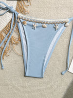 Shell Decoration Ribbed Bikini Women Swimwear Female Swimsuit Two-pieces Bikini Set Halter Strappy Bather Bathing Suit Swim Lady