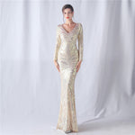 Positioning Floral Cutting Craft Magic Color Sequin Annual Meeting Wedding Long Sleeve Evening Dress