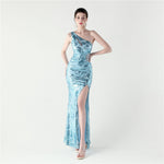 Sexy Slim Hip One Shoulder Diagonal Collar Sequin Gauze Evening Dress The Dinner Party