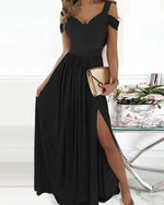 Women Clothing Maxi Dress Printed V neck Elegance Sleeveless Sexy Slit Dress